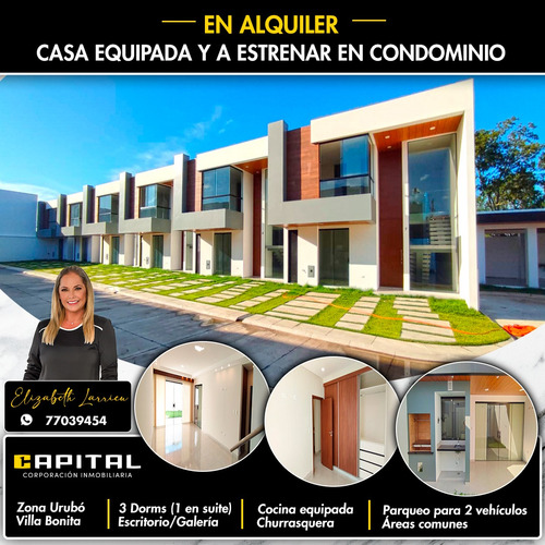 Casa Equipada A Estrenar En Alquiler Zona Urubo