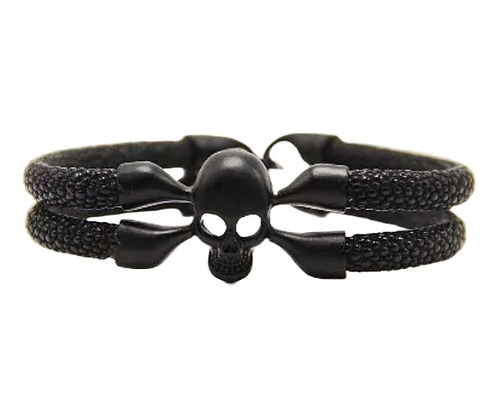 Pulsera Craneo Shinne Piel Culebre Negro