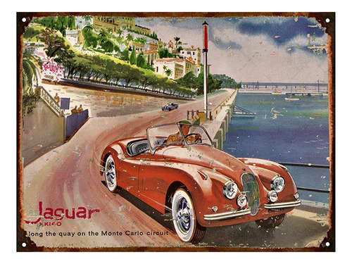 Cartel De Chapa Publicidad Antigua Jaguar Xk140 P298