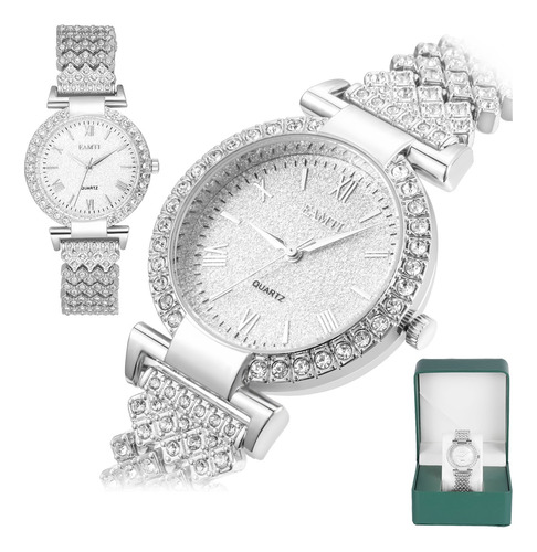 Reloj De Cuarzo Metálico Con Diamantes Para Mujeres