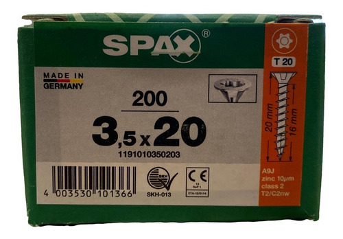 Tornillos Spax Madera 3.5 X 20 Caja Con 200 Piezas