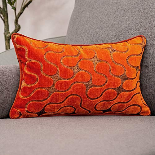 Yangest Burnt Orange Velvet Wave Lumbar Throw Pillow Cover W