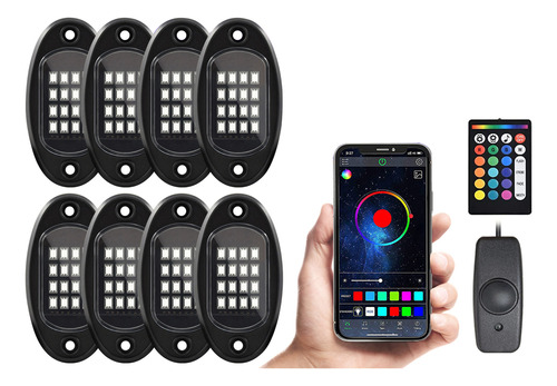 Luz Led Rock 8pcs Multicolor Impermeable Con App Bt Controla