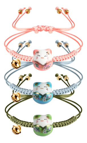 3 Pulseras De Gato Maneki Neko Con Forma De Gato De La Suert