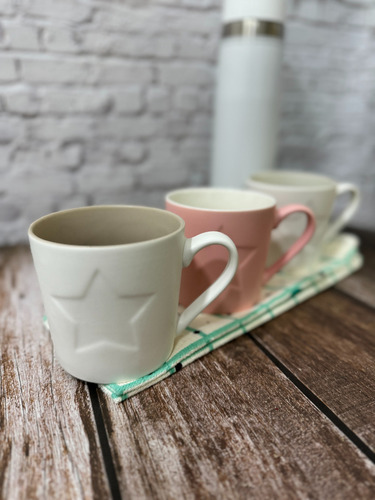 Taza Jarro Mugg Cerámica Color Opaco 350ml Pettish Online Color Rosa Interior Blanco Estrella
