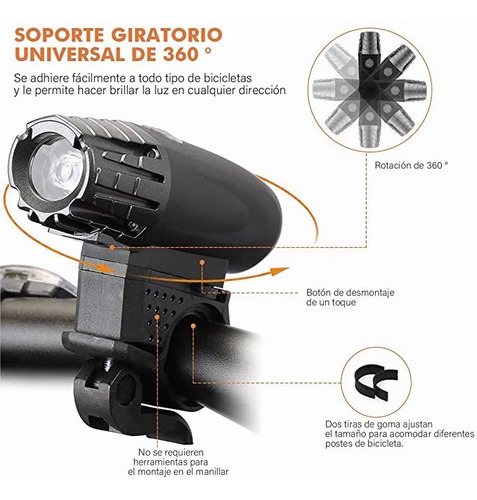 Luces Bicicleta Delantera Y Trasera, Linternaipx5 Impermeabl