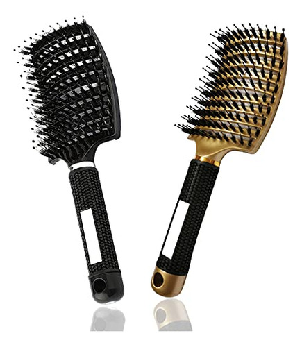 Boar Bristle Hair Brush 2 Pack, Curved Vented Styling Hair B