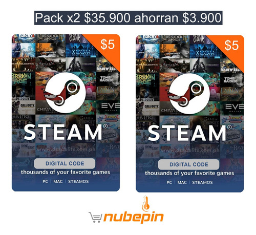 Tarjeta Steam $5 Dólares - Entrega Digital Garantizada ! Pack X2 35.100 Ahorran 3.900