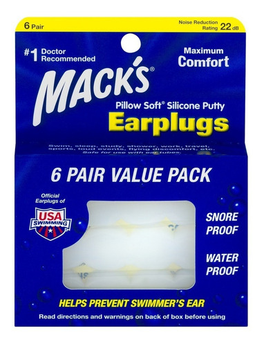 Tapones Oídos Ear Plugs Macks Adulto Natación 6u Importado