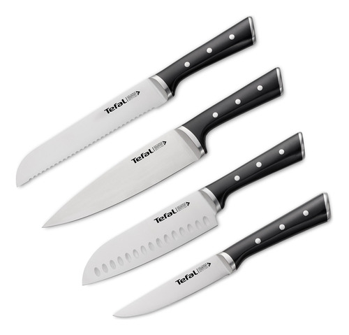 Set 4 Cuchillos Ice Force Tefal Acero Inoxidable Negro
