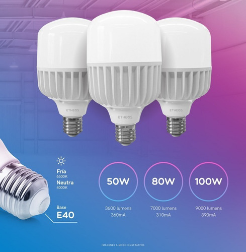 Lampara Led Alta Potencia 50w Etheos Fria Rosca E40