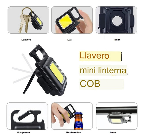 Imagen 7 de 7 de Mini Linterna Cob Led Portátil Recargable Usb Destapador