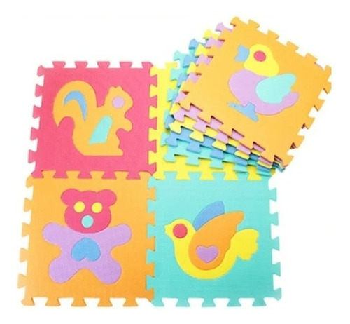 Alfombra Goma Eva Set 10 Cuadros Animales 30x30 Bebes Niños