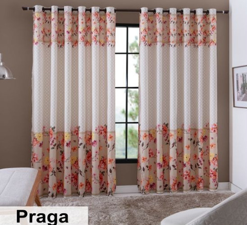 Cortina Para Sala Quarto 3,00 X 2,40m Estampada Praga Sultan