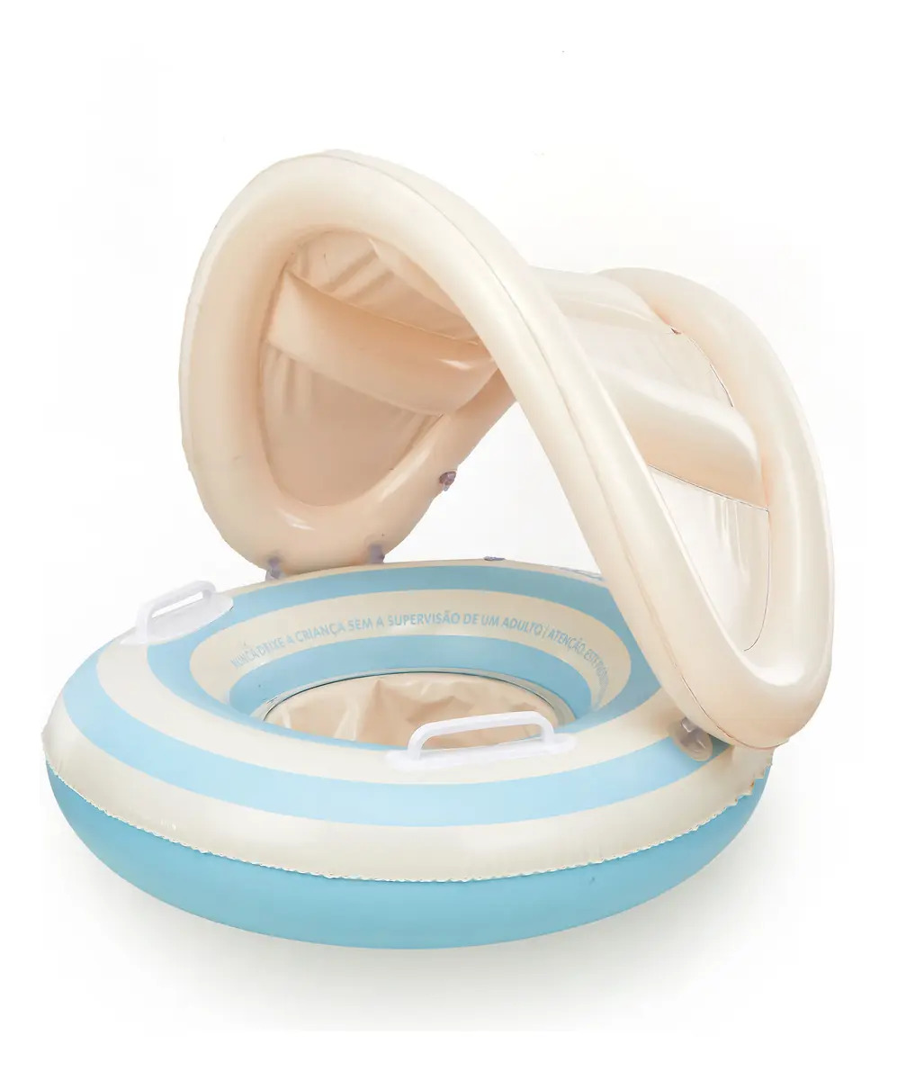 Bóia Infantil Nash Baby Float Ring Azul Claro com Toldo Inflável PVC