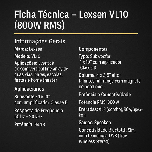 Sistema Vertical Line Array Lexsen Vl10 800wrms