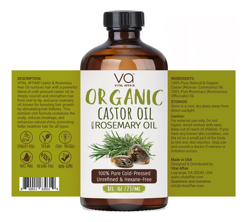 Aceite Capilar Vital Affair Organic Castor Con Romero, Vidri