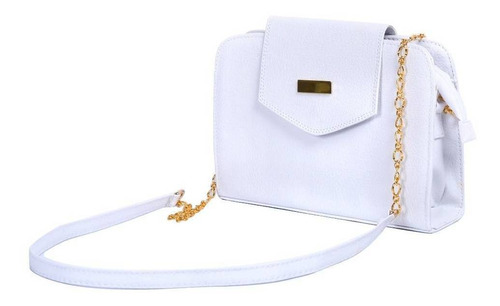 Bolsa bandolera Koe Bags Ginebra diseño lisa  blanca con correa de hombro  dorado