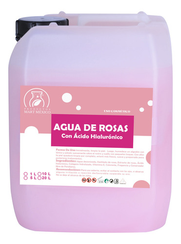 Agua De Rosas Con Ácido Hialuronico Tónico Facial (5 Litros)