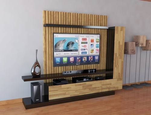 Imagen 3 de 3 de Mueble Tv Oculta Cables Blanco Y Madera Roble Ref Mural44