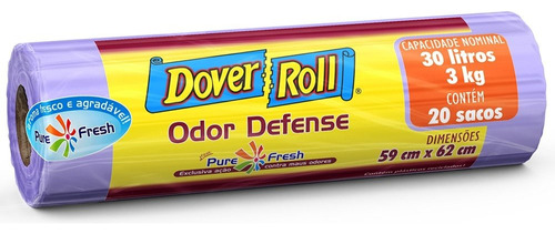 Saco de Lixo Odor Defense Lilás 30 Litros Com 20 Unidades Dover Roll