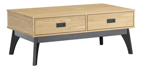 Mesa De Centro Living 2 Cajones 100% Madera Maciza Negro