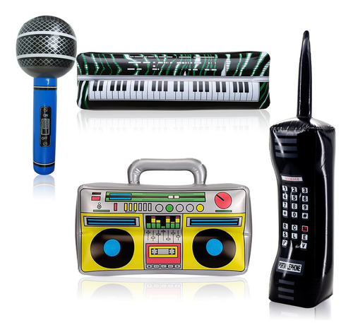 4 Piezas Inflable Divertida Radio Boom Box Accesorios Para T