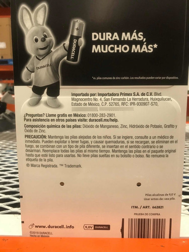 Pila 9v Duracell Alcalina Ahorra Pack 8 Piezas