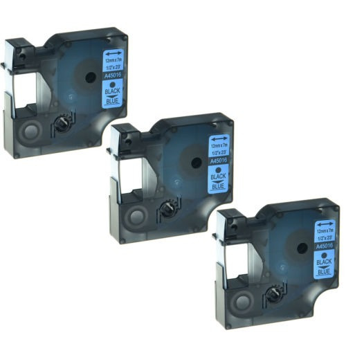 3pk 45016 Negro En La Cinta De Sello Azul Para Dymo D1 Label