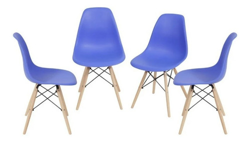 Cadeira de jantar BoxBit DKR Eames base madera, estrutura de cor  azul-escuro, 4 unidades
