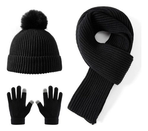 Lallier Juego 3 Gorros Niños, Bufanda Y Guantes Nieve, Gorro