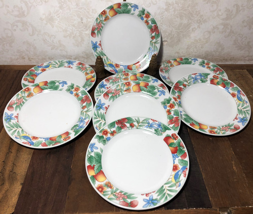 Pratos Em Porcelana Oriental Decorados Flores Frutas E Aves (Usado)