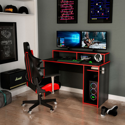 Imagen 7 de 7 de Escritorio Gamer Eg1r Con Alzada Y Accesorios Centro Estant