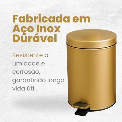 Lixeira Dourada Inox Com Pedal Multiuso 3l Crie Construa