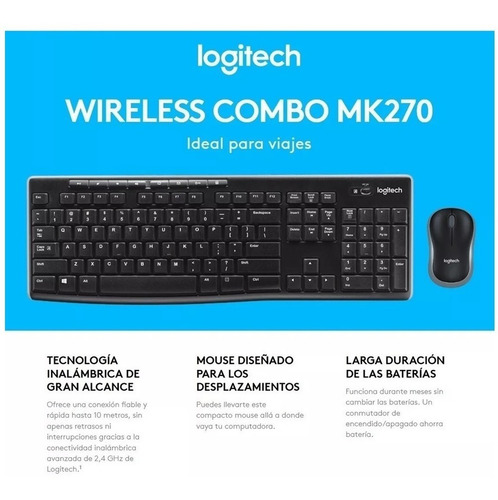 Imagen 9 de 9 de Kit de teclado y mouse inalámbrico Logitech MK270 Español Latinoamérica de color negro