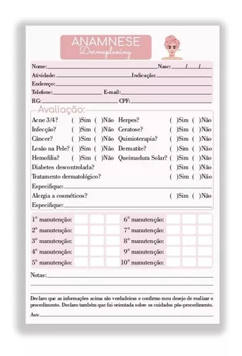 Ficha de Anamnese Auriculoterapia (Bloco 100 folhas)