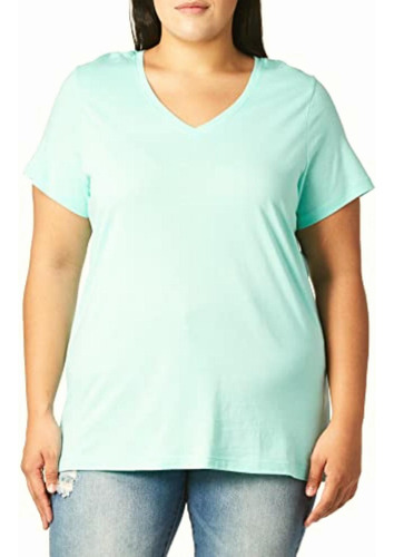 Hue Playera De Manga Corta Con Cuello En V Para Mujer, Azul