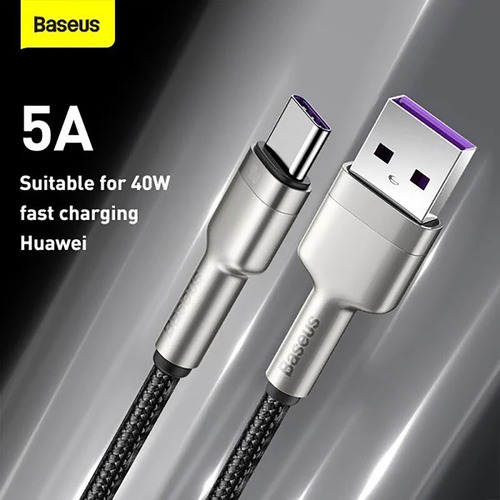 Cable Usb Tipo C Baseus Metalico Carga Rápida 40w 200cm