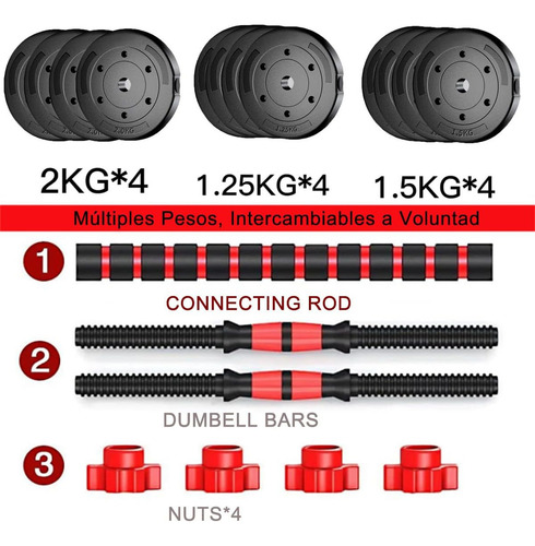 Mancuernas Pesas Y Barra Recta Kit De Ejercicio Ajustables Gym 20kg Utilizada Como Mancuerna, Para Hombres Y Mujeres, Gimnasio En Casa, Entrenamiento, Equipo De Fitness Multiusos Comercio