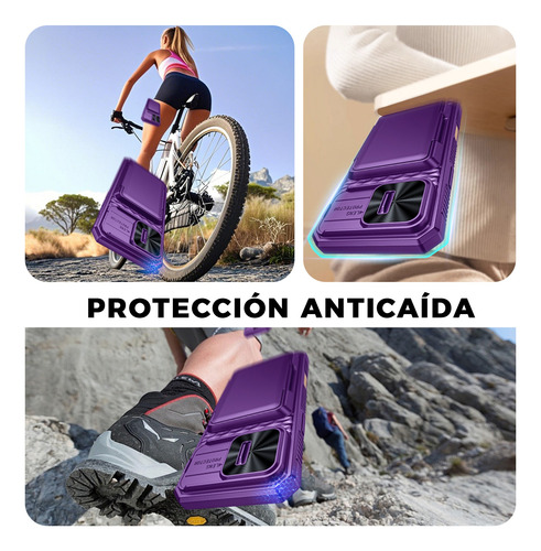 Funda Para iPhone 16 Pro Max Con Tarjetero (4-5 Tarjetas) Botón Control Cámara Tapa Deslizante Resistente A Los Golpes Tipo Billetera Púrpura + 2 Mic