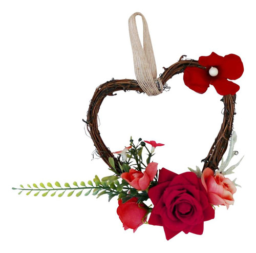 2 Mimbre De Flor Artificial Corazon Para Puerta Boda Rojo