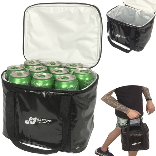 Bolsa Térmica 10 Litros Cerveja Bebida Lanche Frutas Camping Cor Preta