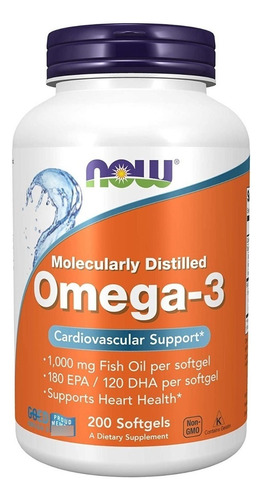 Omega 3  Fish Oil 1000mg Aceite De Pescado 200 Softgels Puro