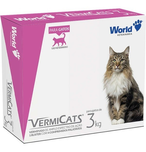 Vermífugo Vermicats Para Gatos 3kg- 4 Unidades