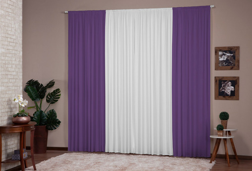 Cortina Versátil 4,00x2,80 Para Sala Ou Quarto Cor Uva/branco