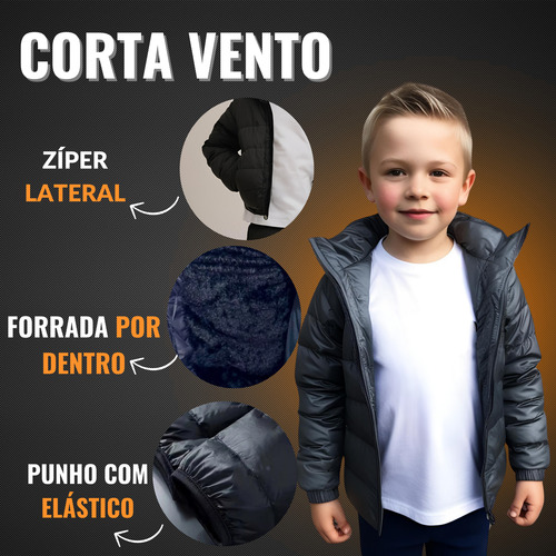 Jaqueta Puffer Infantil Masculino Pelinhos E Touca Inverno