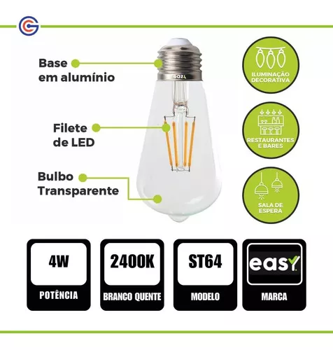 Lâmpada Pera Vintage Retro Filamento LED 4w Luz Âmbar - ESPAÇO LED