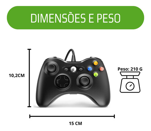 Controle Usb Com Fio Para Xbox 360 Computador Ps3 Gamepass Preto