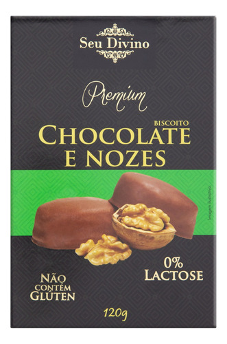 Biscoito Chocolate e Nozes sem Glúten Zero Lactose Seu Divino Premium Caixa 120g