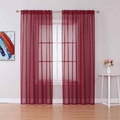 Cortinas Traslucidas Gasa Rojo 84 Pulgadas Largo 2 Paneles C